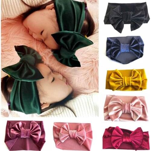 Q Infant Head Bands Newborn Hair Accessories Cute Baby Girl Headbands Gold Velvet Bows Turban Hairband Baby Festival Headdress
