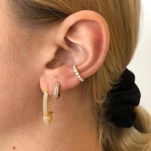 Multi color micro pave cz Safety pin earring micro pave rainbow green red white cz small cute lovey unique fashion jewelry