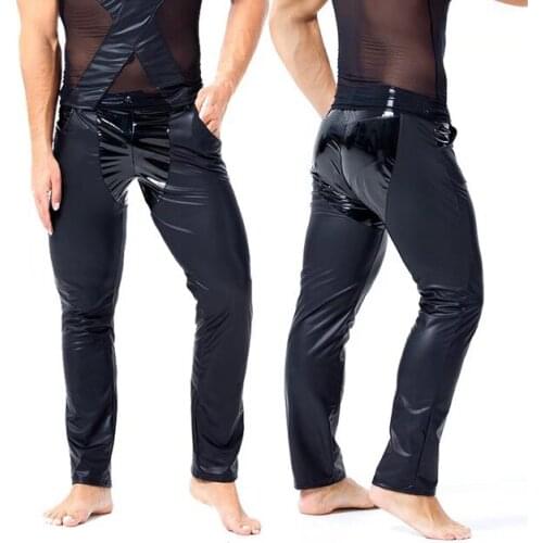 Sexy Lingerie GAY Sexy Mens PVC Stretch Male Gays Stripper Clubwear Long Trousers S--2XL x6028