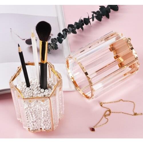 Light Luxury Dressing Table Makeup Organizer Glass Cosmetic Organizer Storage Container Pen Holder caja de cosmeticos