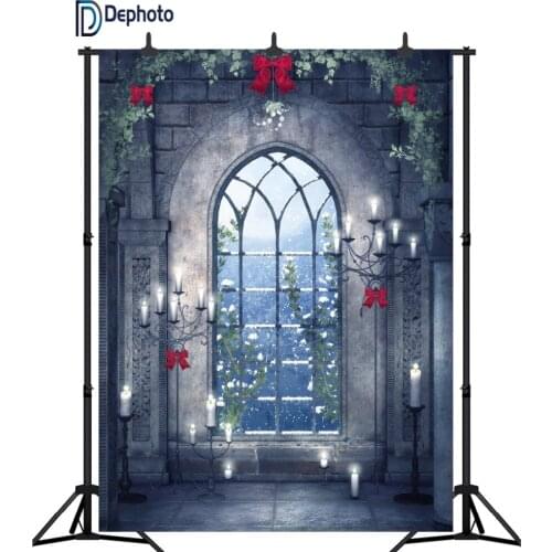DePhoto Vinyl christmas background photography Vintage Castle Flower Window Computer Printed Wedding Backdrops for Photo Studio
