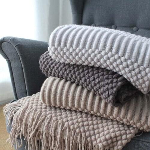 Four Seasons Knitted Air Conditioning Blanket Napping Blanket Nordic Style Pure Color Khaki Grey Blanket Bed Sofa