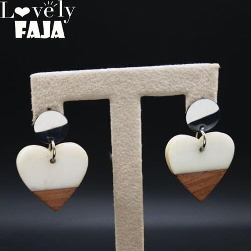 2021 Fashion Woon Resin Stainless Steel Stud Earrings for Women Heart Silver Color Errings Jewelry boucles d oreilles E61282S03