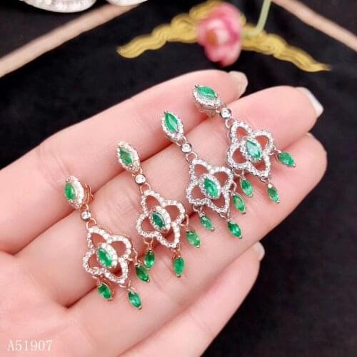 KJJEAXCMY fine jewelry 925 sterling silver inlaid natural gemstone emerald lady earrings support detection new bg