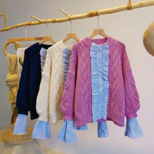 Womens Casual Sweater Fashion Printing Pullover Round Neck Long-sleeved Sweater Loose Stitching Jacket 2021 Autumn Winter New