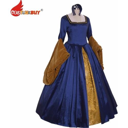 Costumebuy Anne Boleyn Blue Dress Tudor Queen Elizabeth Costume Dancing Ball Gown Drama performance custom made any size