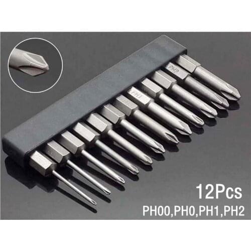 12Pcs Set 50mm 1/4 Hex Shank Cross Head Screwdriver Bits Phillips Electric Driver Hand Tools Magnetic Screwdriver Drill Bit S2