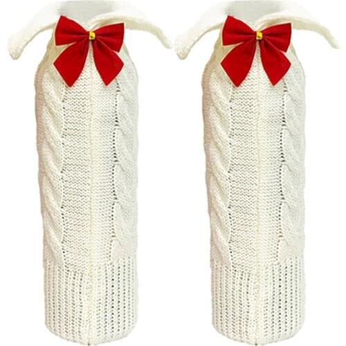 2 Pcs Christmas Wine Bottle Cover Bags Knitted Wine Sweaters Cover Dress for Xmas Dinner Table Home Decorations