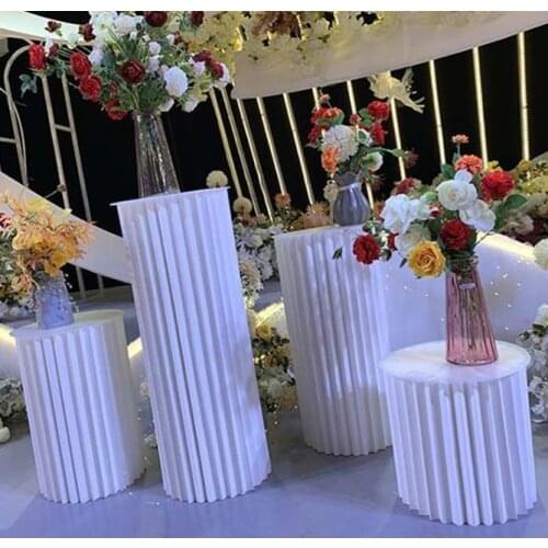 4pcs Paper Folding Cylinder Pedestal Display Rack Art Pillars holder for DIY Wedding Holiday Dessert Cake Table Stand Columns