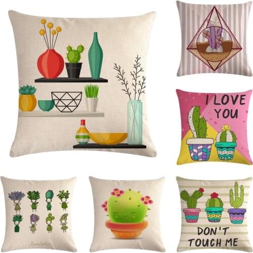 45x45cm Lovely Cactus Family Cushion Cover Soft Plush Pillow Case Home Room Office Decoration Back Throw Sofa Cushion Cover