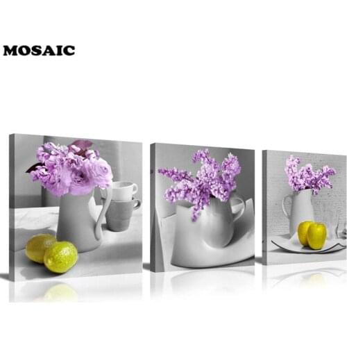 5d DIY Diamond Painting Cross Stitch Kits Full Diamond Embroidery 3 pcs/set,Lilac Light Purple and Pink Flowers diamond mosaic