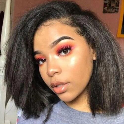 Kinky Straight Human Hair Wig For Black Women Short Afro-kinky Straight Wigs 12inch Brazilian Human Hair Wigs For Women Beauhair