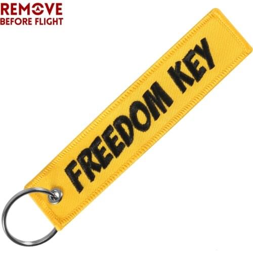 Freedom Key Chains for Cars Yellow Embroidery Key Ring Chain for Aviation Gifts Remove Before Flight Fashion Keychain Jewelry