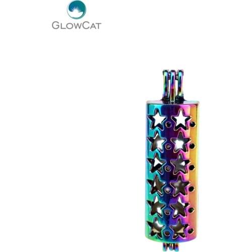 C284 5pcs/lot Rainbow Color 43mm Star Tube Cage Pendant Pearl Locket Fairytale Party Essential Oil Diffuser