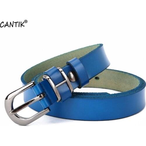 CANTIK Ladies High Quality Blue Cow Skin Belts Leather Alloy Pin Buckles Jeans Clothing Accessories Women 2.5cm Width FCA022