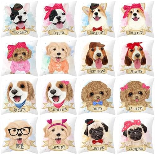 Lovely Dog Pillowcase Decorative Sofa Cushion Case Bed Pillow Cover Home Decor Car Cushion Cover Polyester Pet Pillow Case 45*45