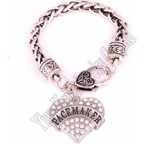 15CM length for child High Quality rhodium plated zinc studded with crystals PACEMAKER heart pendant bracelet