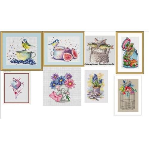 FF MM Gold Collection Counted Cross Stitch Kit Cross stitch RS cotton with cross stitch no print Blueberry Tea and tit