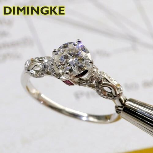IMINGKE 1CT 6.5MM Real Moissanite Ring GRA Certificate 100%-S925 Sterling Silver Party Anniversary Womens Fine Jewelry
