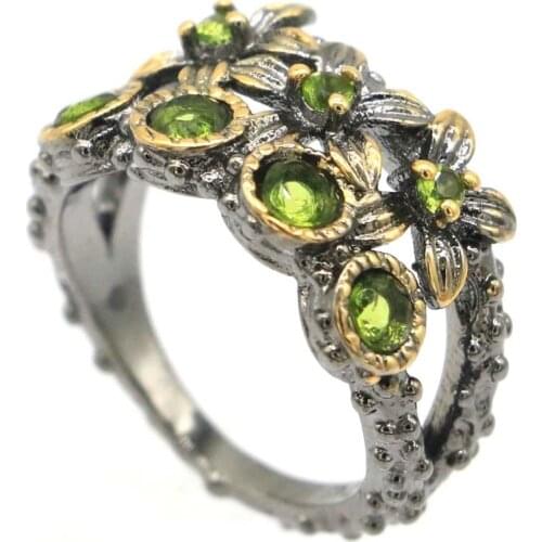 23x12mm Hiphop Created 8.6g Green Amethyst Paris Blue Topaz Cool Black Metal Silver Rings Street Fine Jewelry