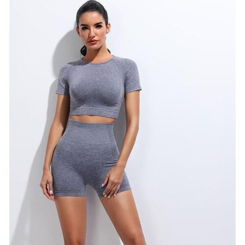 Workout Short Sleeve Yoga Set Women 2 Piece Gym Clothing Sport Shirts And Push Up Leggings Suit Fitness Seamless Wear