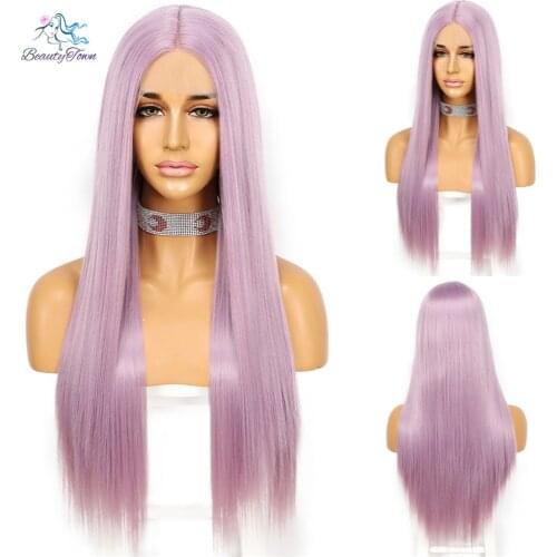 Lavender Purple Long Straight Futura Wig Synthetic Lace Wigs for Women Party Cosplay Wigs High Resistant Fiber 2021 BeautyTown