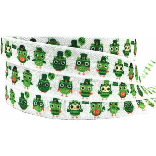 10 Yards 16mm St. Patricks Day Festival owl printed foe Ribbon Stretchy strap DIY Girl Hair tie headbands Hair accessories