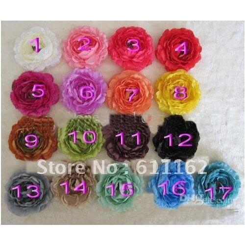 Best sale 4 inch Ruffle Ranunculus flowers with clip fashion red flower girls' Hair bow 100pcs