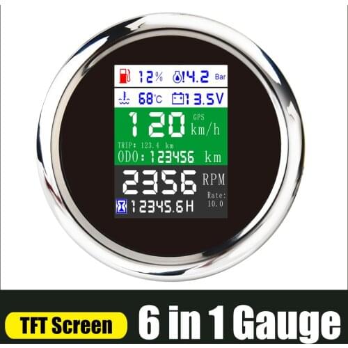 85mm 6 in 1 Multi-functional Digital Gauge GPS Fuel Level Water Temp Oil Pressure 0~10Bar With Alarm For Car Boat Tacho meter