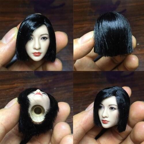 1/6 Scale Asian Female Head Sculpt Short Black Hair Headplay Model For 12" Body Figures