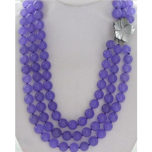 New Fashion Style diy 3row 8mm Purple round chalcedony jades stone bead necklace shell flower beads jewelry making YE2099