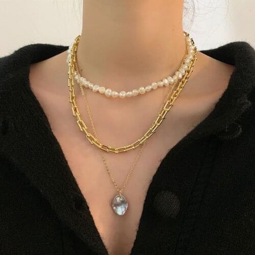 Baroque Natural Pearl Necklaces Multi-layered Pendant Punk Chain Choker for Women Girls Party Accessories Fashion Charm Jewelry