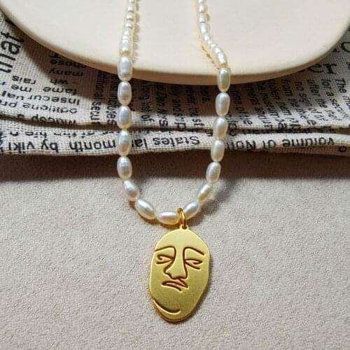 Baroque Freshwater Pearl Necklace Non-Mainstream Design Simple Beads Beaded Cold Abstract Face Necklace Female