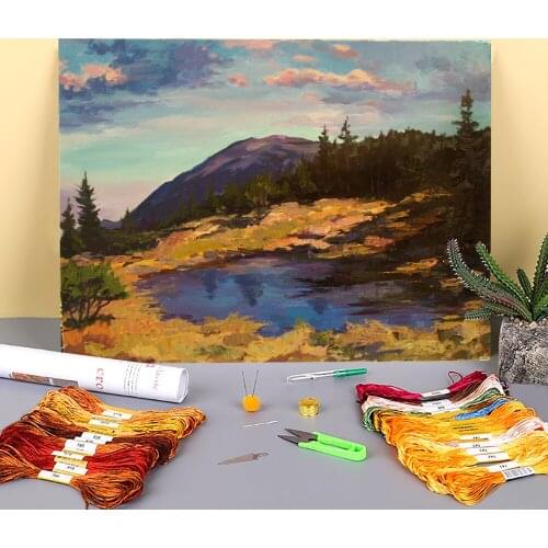 Landscape Little Lake Printed 11CT Cross Stitch DIY Embroidery Full Kit DMC Threads Handmade Painting Handiwork Different