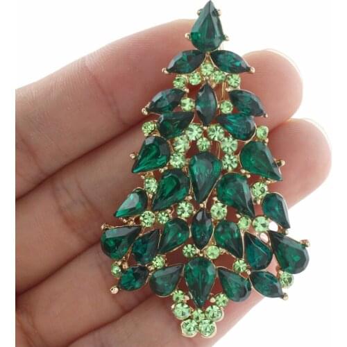 Tuliper Christmas Tree Droplet Brooch Pins Charm Green Austrian Crystal Brooches For Women Party Jewelry Gift