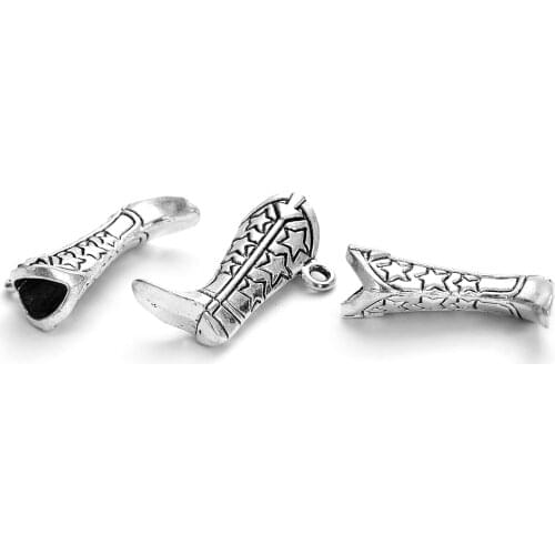 20pcs Western Cowboy Boots Charms 3D Jewelry Making Pendants Fit Bracelet Necklace antique silver color