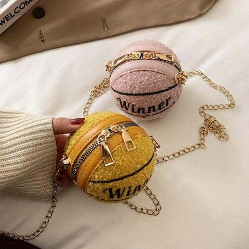 Fashion Round Ball Shaped Chain Shoulder Purse Fashion Splicing Leather Plush Handbags Women Mini Crossbody Bag Street Clutch