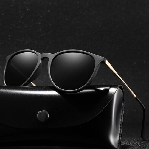 With Case Round Polarized Sunglasses Men Brand Designer Ladies Polaroid Sun Glasses Women Metal Frame Black Lens for Women