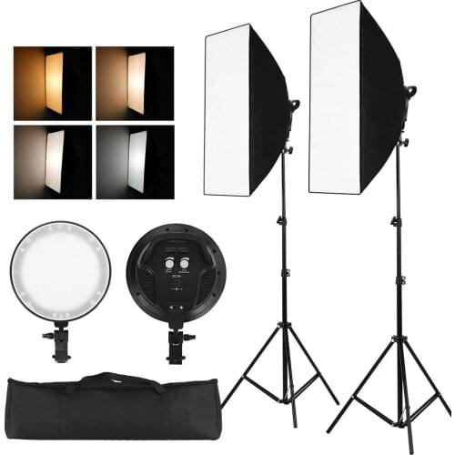 Studio Photography Softbox LED Light Including 50*70cm Softboxes 45W 3200K-6400K Dimmable LED Lights 2M Light Stands Carry Bag