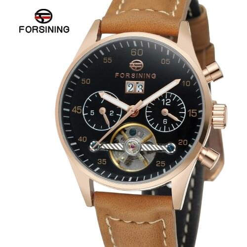 2020 Forsining Luminous Brand Leather Men Mechanical Automatic Watch Tourbillon Casual Business Relogio Masculino Sport Clock