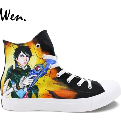 Wen Design High Top Black Sneakers Hand Painted Bayonetta And Rosa Canvas Gym Shoes Male Female Flats Platform Plimsolls