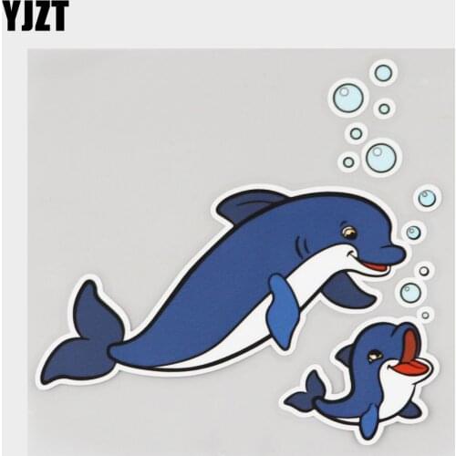 YJZT 14.8CM×14.3CM Mother Dolphin Swimming With Her Baby Car Sticker PVC 11C-0297