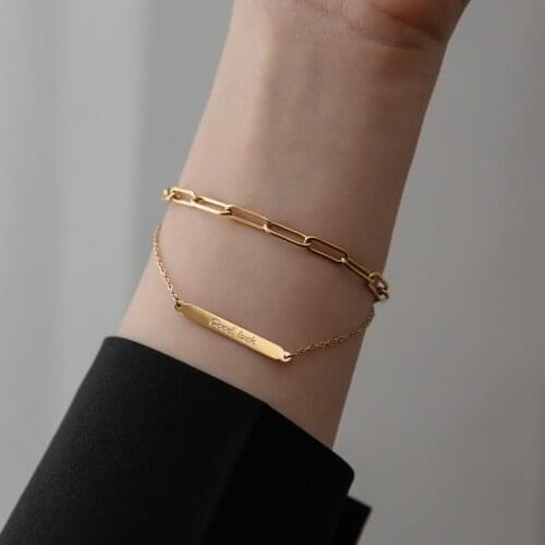 YUN RUO Yellow Gold Color Double Chain Good Luck Bracelet Woman Birthday Gift Fashion 316 L Titainum Steel Jewelry Never Fade
