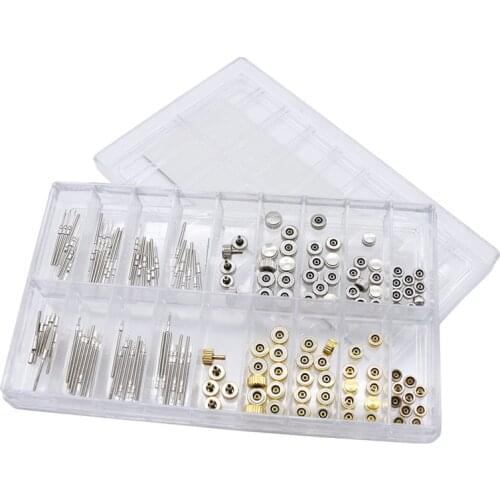 170pcs/box Stainless Watch Crown 2836 2035 Watch Stem Part Gloden / Silver Flat Head Watch Crown Replacement Part for Watchmaker