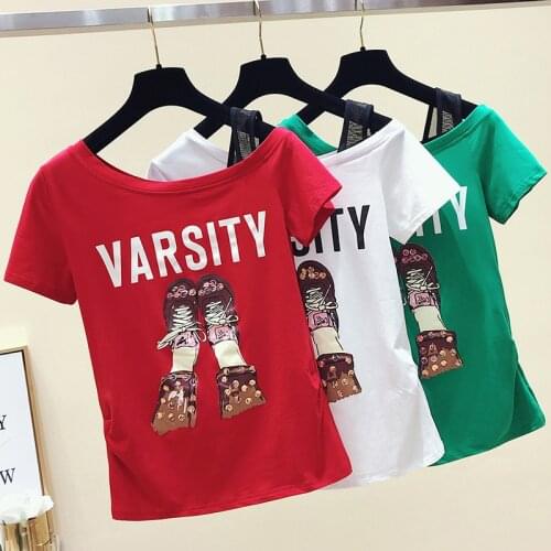 2021Korean summer O neck off shoulder Short Sleeves T Shirt Top Female Tshirt Loose Women Fashion Graphic T-Shirt goth tops