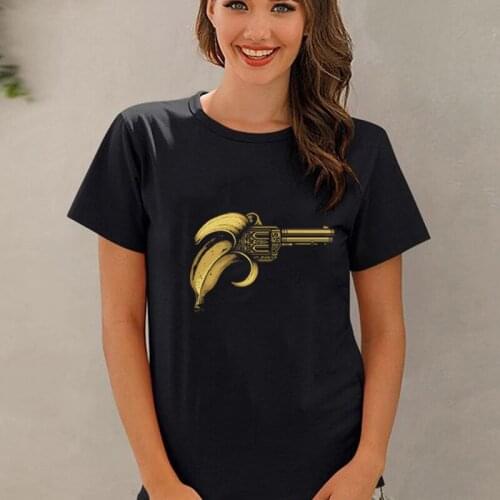 Fun Fruit Graphic Printed Womens Summer T Shirt Banana Gun Vintage Cartoon Anime Tops Fashion Casual Asian Size Lady Tops Tee