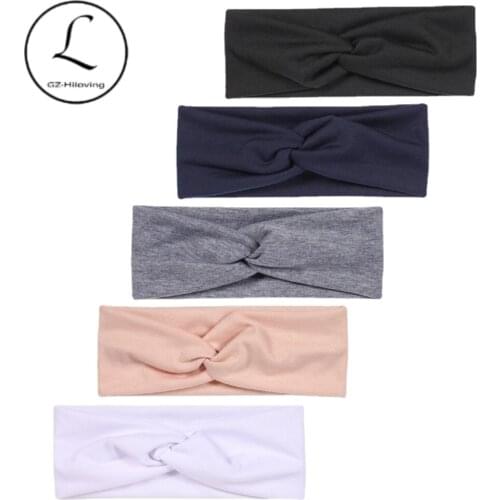 Ladies Pure Cotton Solid Soft Headband Sports Sweat-absorbent Bifurcated Headband for Women Elastic Wide Side Yoga Belt White