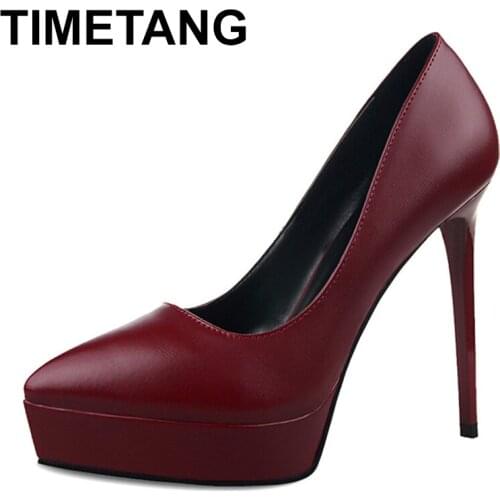 TIMETANGWomen Platform Shiny Pointed Toe Sexy Design High Heels Pumps Shoes Ladies Wedding Party Patent Leather Dress Stilettos