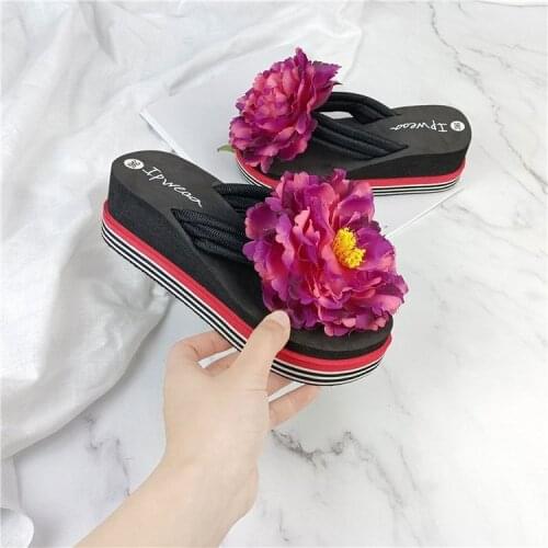 Women sandals Flowers Slippers summer flip flops Slippers womans Platform Women Shoes dames Slide Wedge Heel Thick Beach Slipper