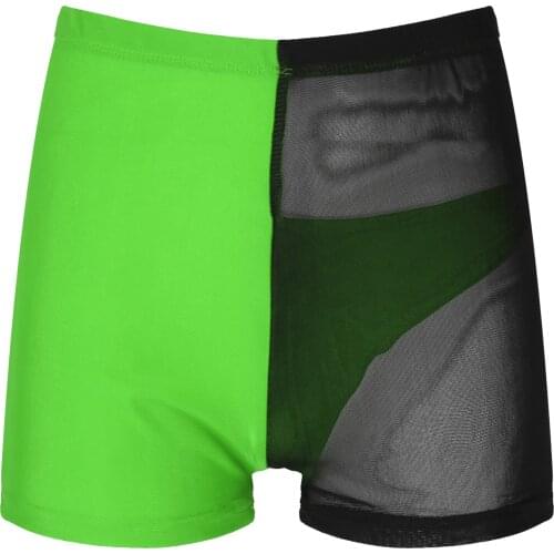 Womens See-through Mesh Patchwork Underwear Elastic Waistband Shorts High Waist Color Block Boyshorts Erotic Lingerie Underpants